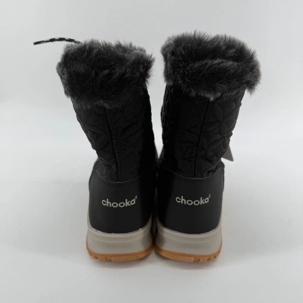 Chooka Belltown Mid Faux Fur Black Winter Boots Insulated Water Repellent Size 9